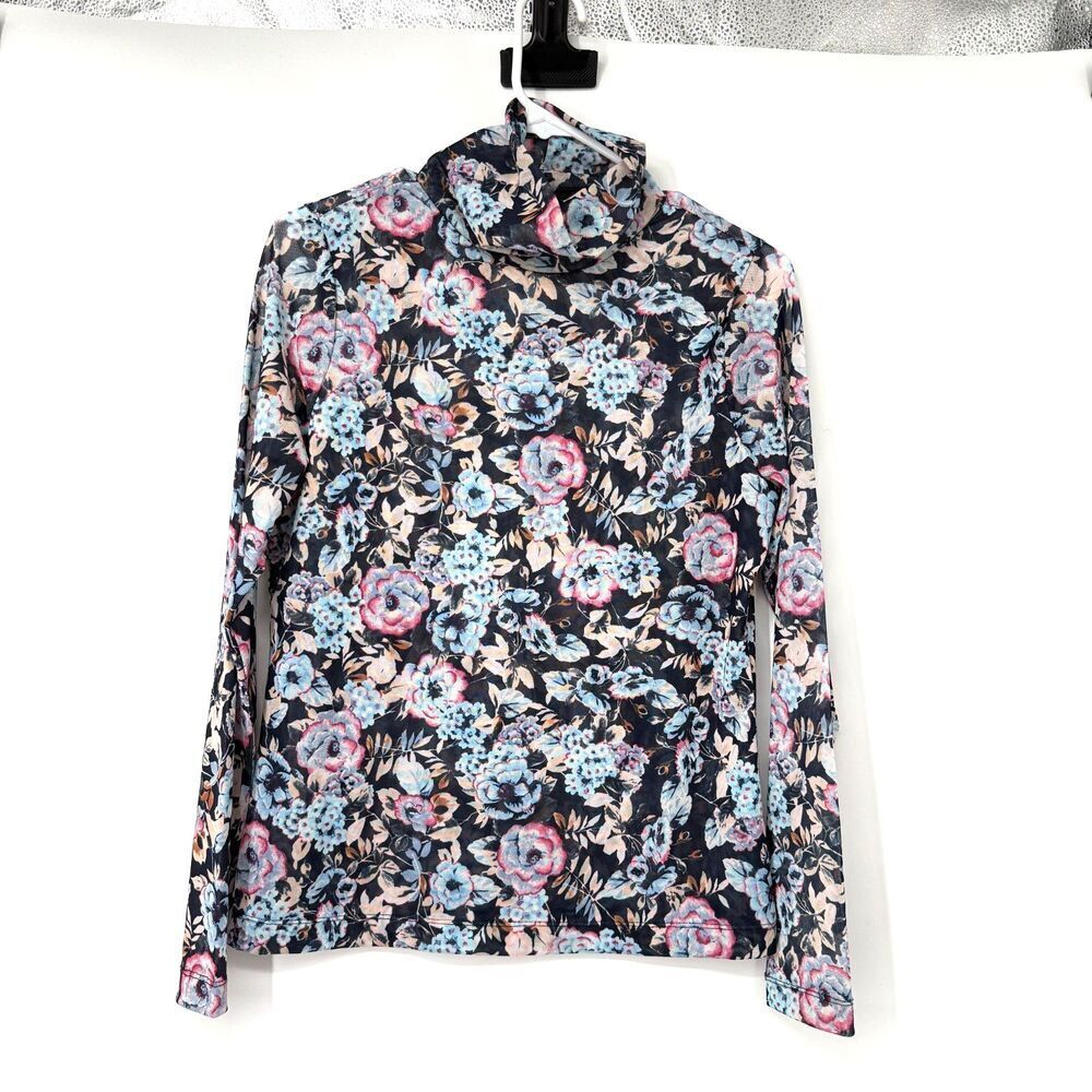Sheer Mesh Turtleneck Top Floral Y2k Festival Western Banana Republic Sz S